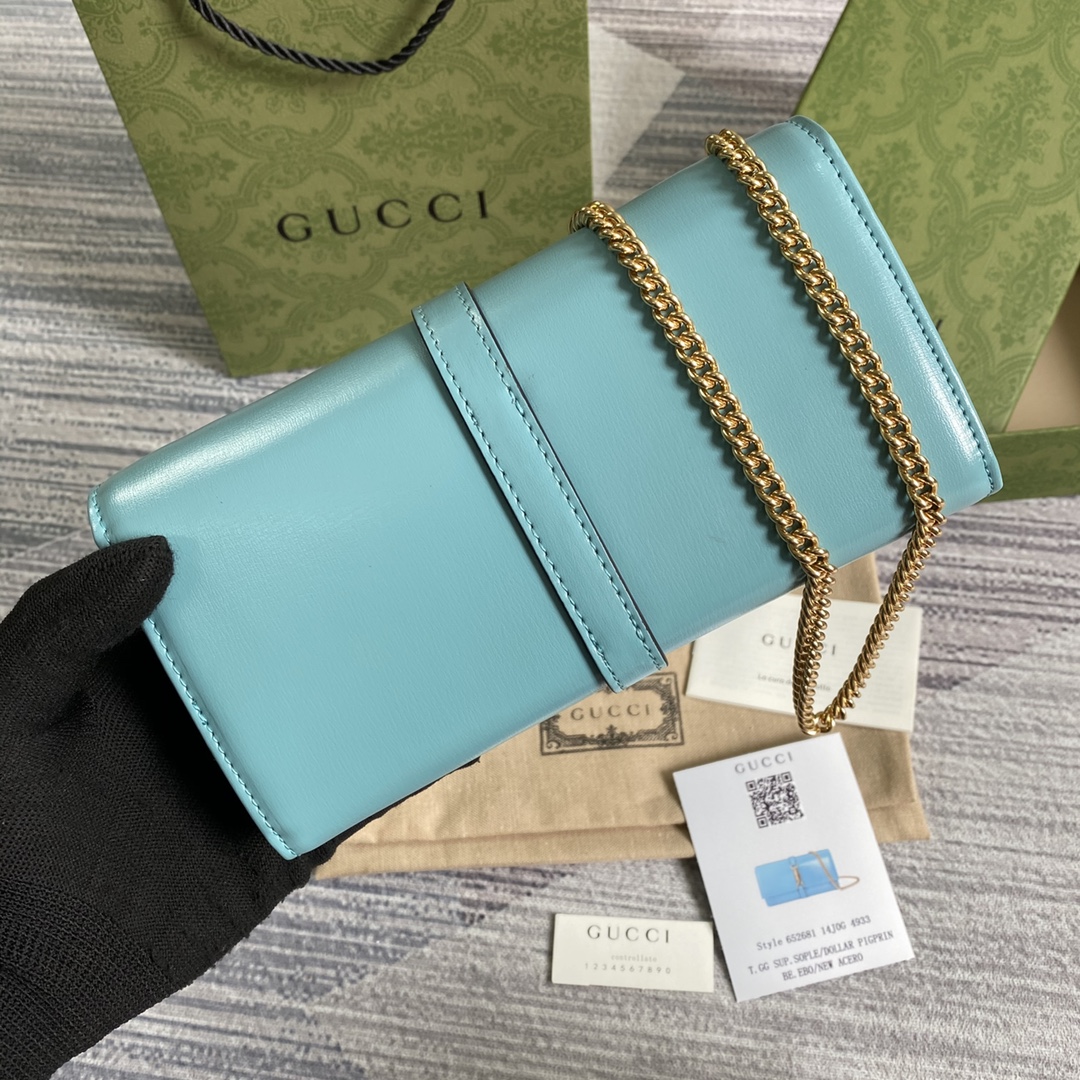 Gucci Jackie 1961 Chain Wallet 652681 Light Blue